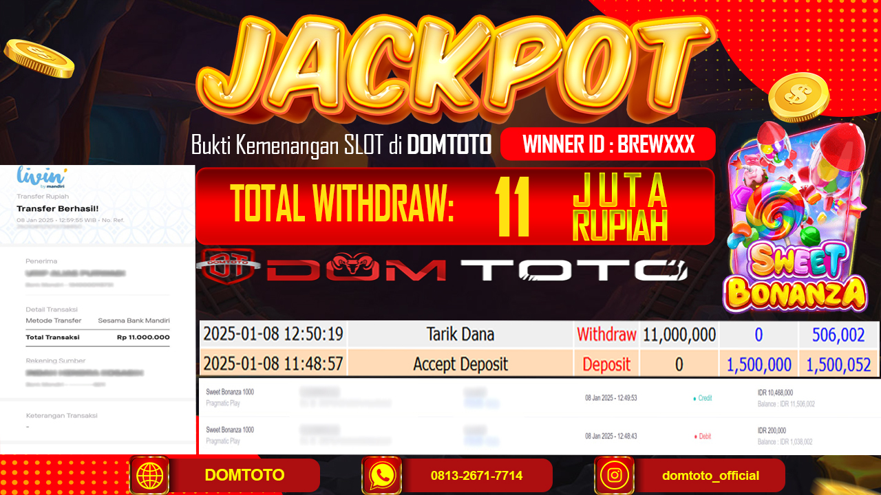 JACKPOT SLOT SWEET BONANZA 1000  08 JANUARI 2025